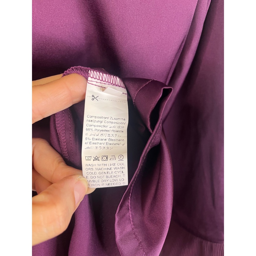 Women's M purple button up blouse pleated cuff ruffle long sleeve satin Boho - Picture 6 of 8